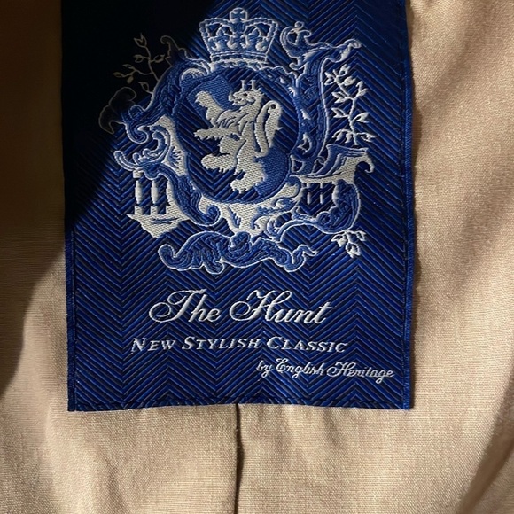 The Hunt Sz L cotton khaki with white subtle pinstripes  unlined blazer - Picture 2 of 8